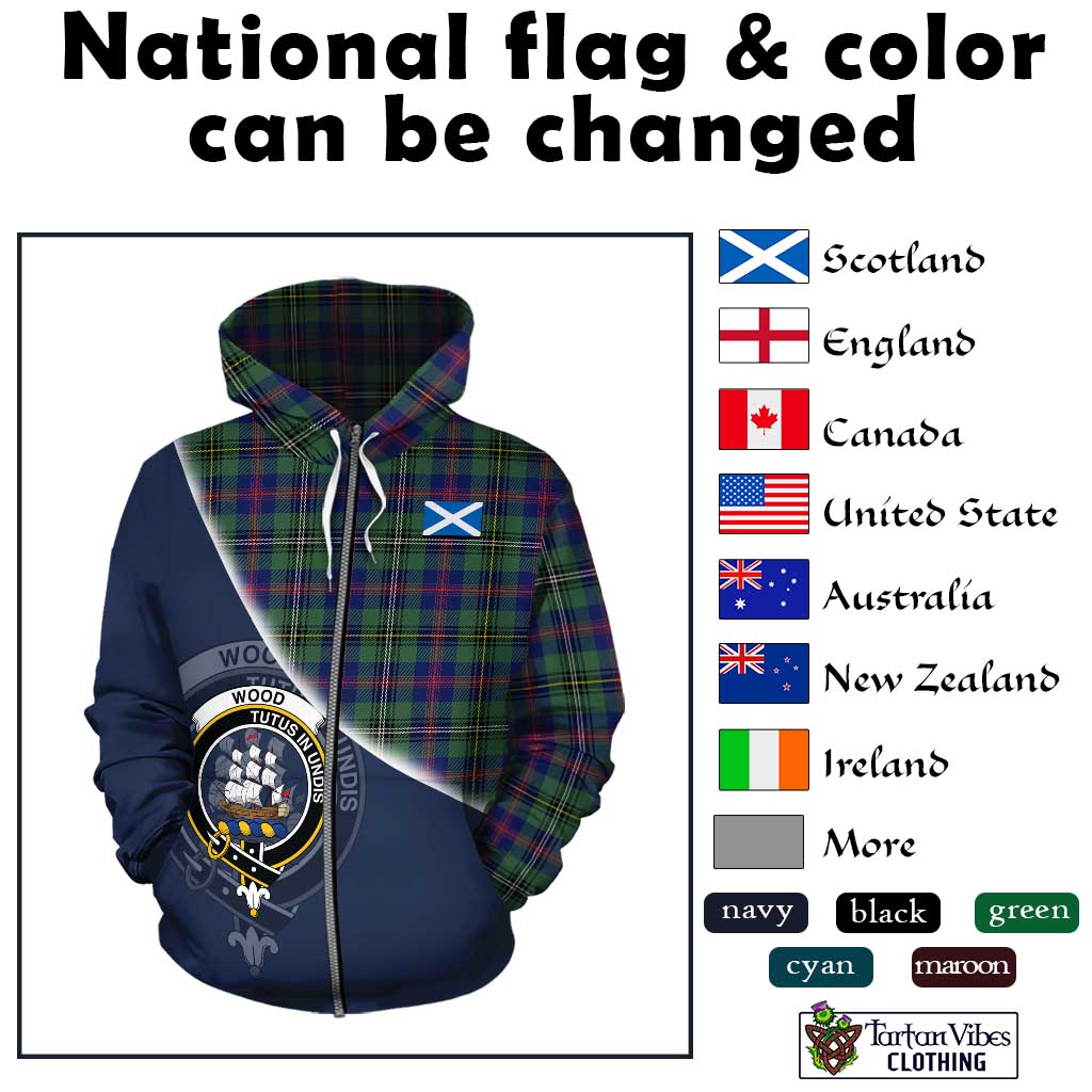 Tartan Vibes Clothing Wood Modern Tartan Hoodie with Personalised National Flag and Family Crest Half Style