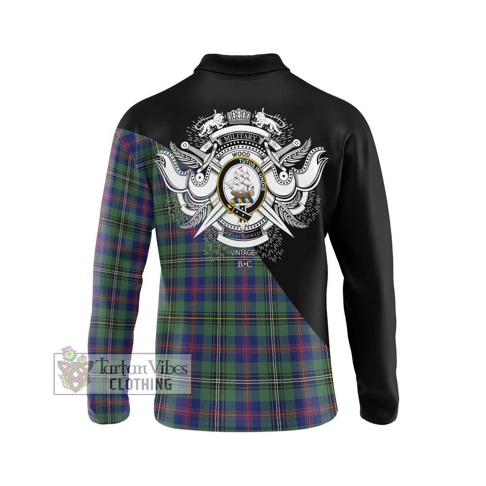 Wood Modern Tartan Long Sleeve Polo Shirt with Family Crest and Military Logo Style - Tartanvibesclothing Shop