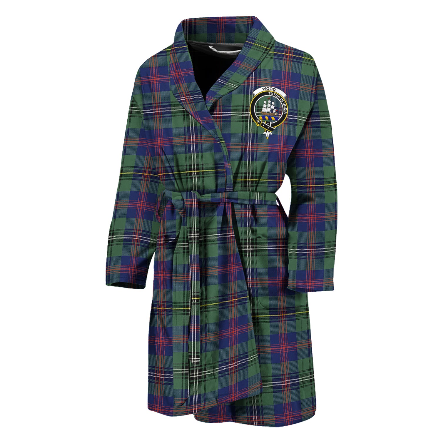 Wood Modern Tartan Bathrobe with Family Crest Unisex M - Tartan Vibes Clothing