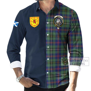 Wood Modern Tartan Long Sleeve Button Shirt Alba with Scottish Lion Royal Arm Half Style