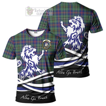 Wood Modern Tartan Cotton T-shirt with Alba Gu Brath Regal Lion Emblem