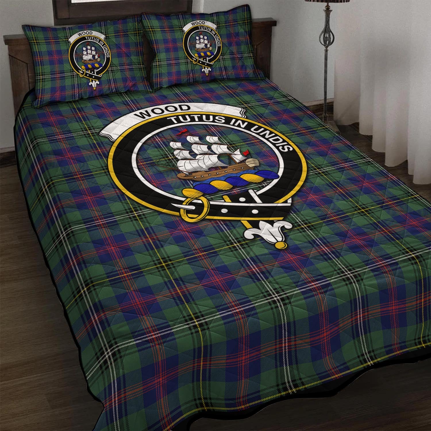 Wood Modern Tartan Quilt Bed Set with Family Crest - Tartan Vibes Clothing