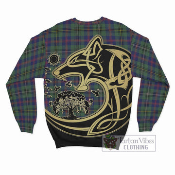 Wood Modern Tartan Sweatshirt with Family Crest Celtic Wolf Style