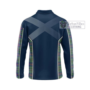 Wood Modern Tartan Long Sleeve Polo Shirt with Family Crest and Lion Rampant Vibes Sport Style