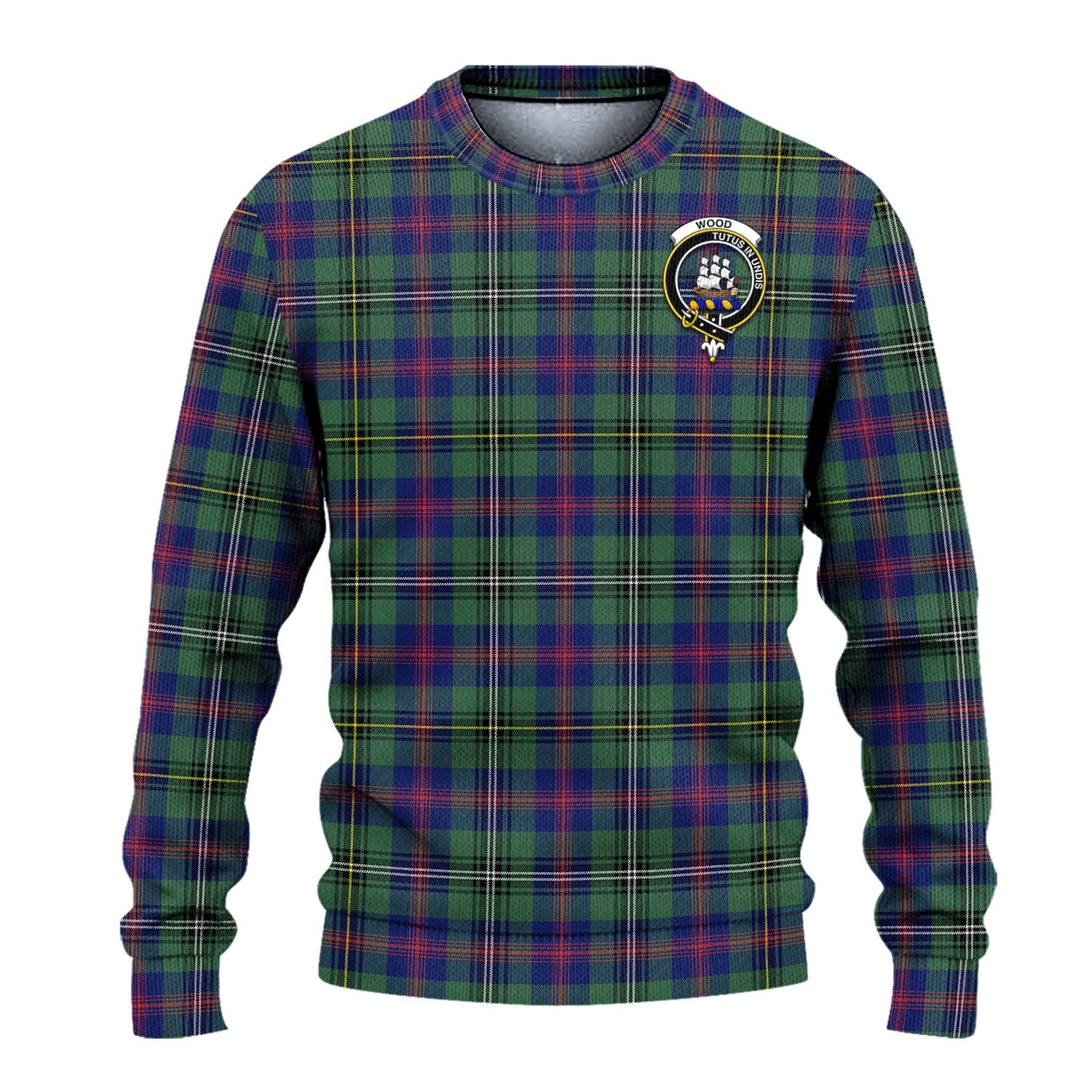 Wood Modern Tartan Knitted Sweater with Family Crest - Tartanvibesclothing