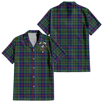 Wood Modern Tartan Short Sleeve Button Down Shirt with Family Crest