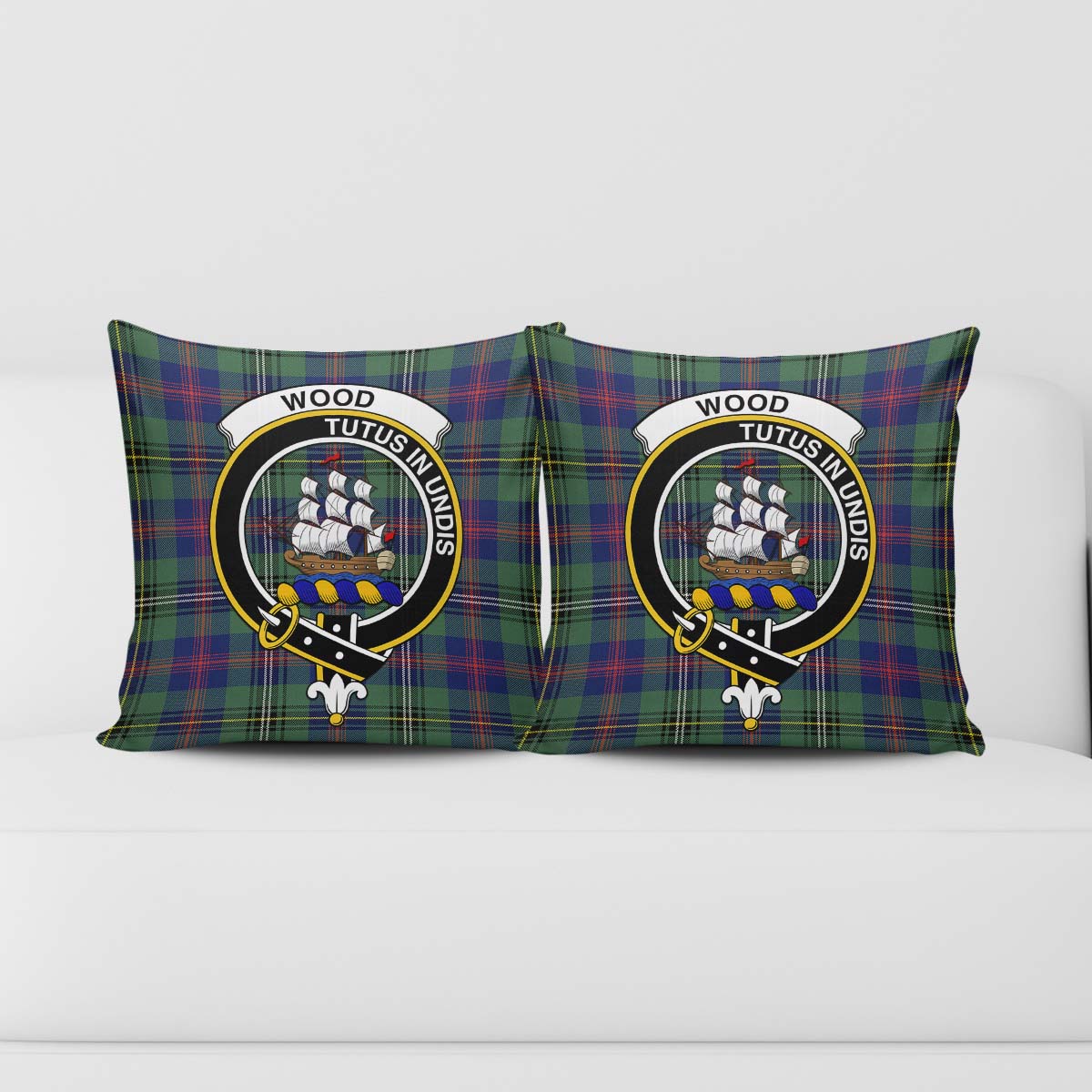 Wood Modern Tartan Pillow Cover with Family Crest - Tartanvibesclothing Shop