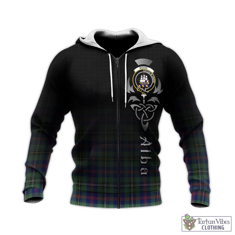 Tartan Vibes Clothing Wood Modern Tartan Knitted Hoodie Featuring Alba Gu Brath Family Crest Celtic Inspired