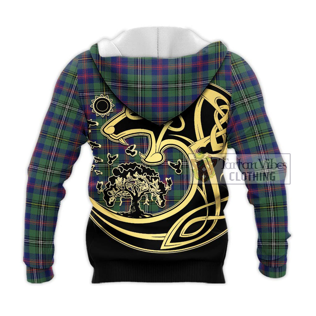 Wood Modern Tartan Knitted Hoodie with Family Crest Celtic Wolf Style - Tartan Vibes Clothing