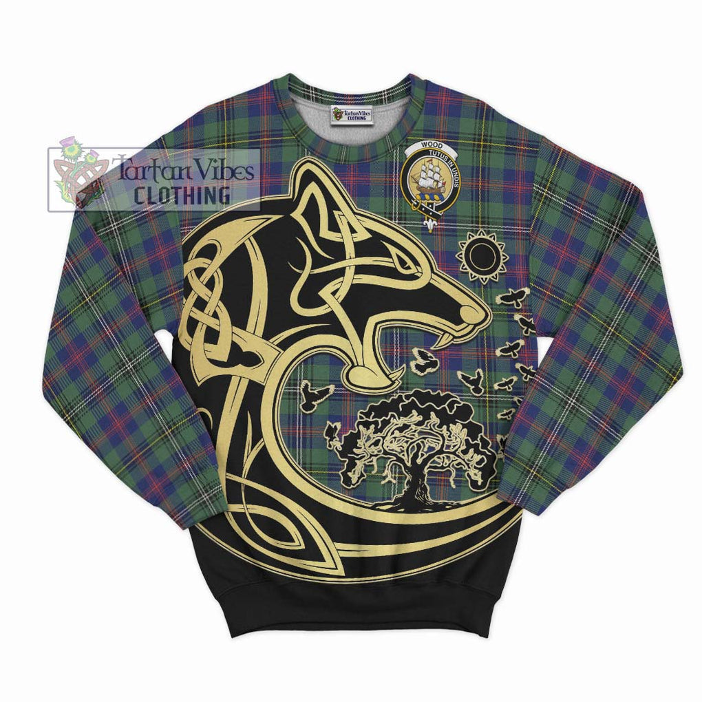 Wood Modern Tartan Sweatshirt with Family Crest Celtic Wolf Style - Tartan Vibes Clothing