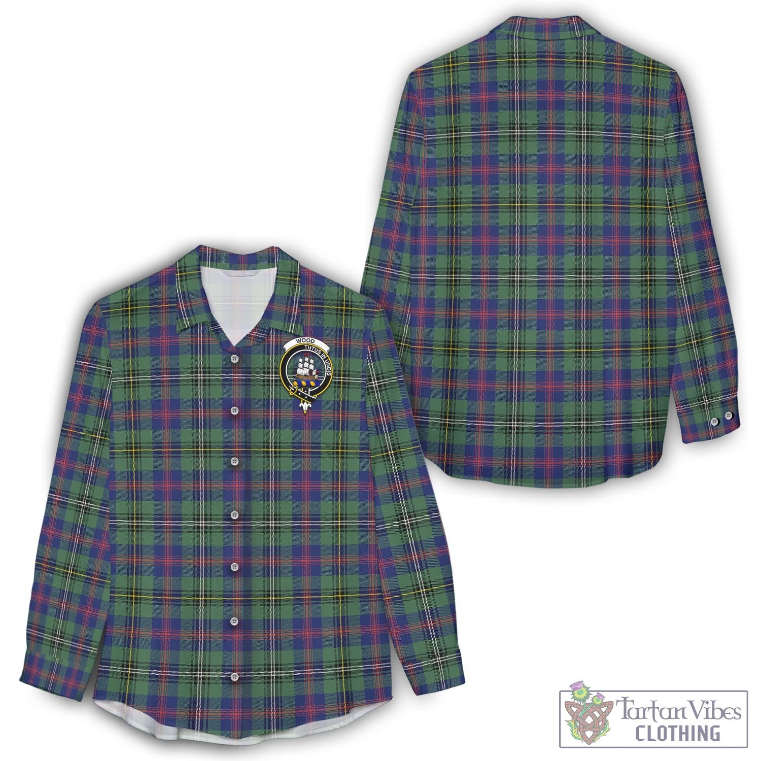 Tartan Vibes Clothing Wood Modern Tartan Womens Casual Shirt with Family Crest