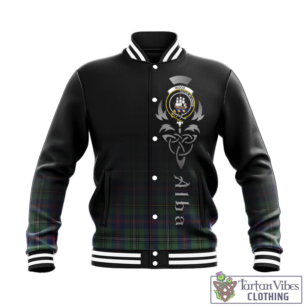 Tartan Vibes Clothing Wood Modern Tartan Baseball Jacket Featuring Alba Gu Brath Family Crest Celtic Inspired