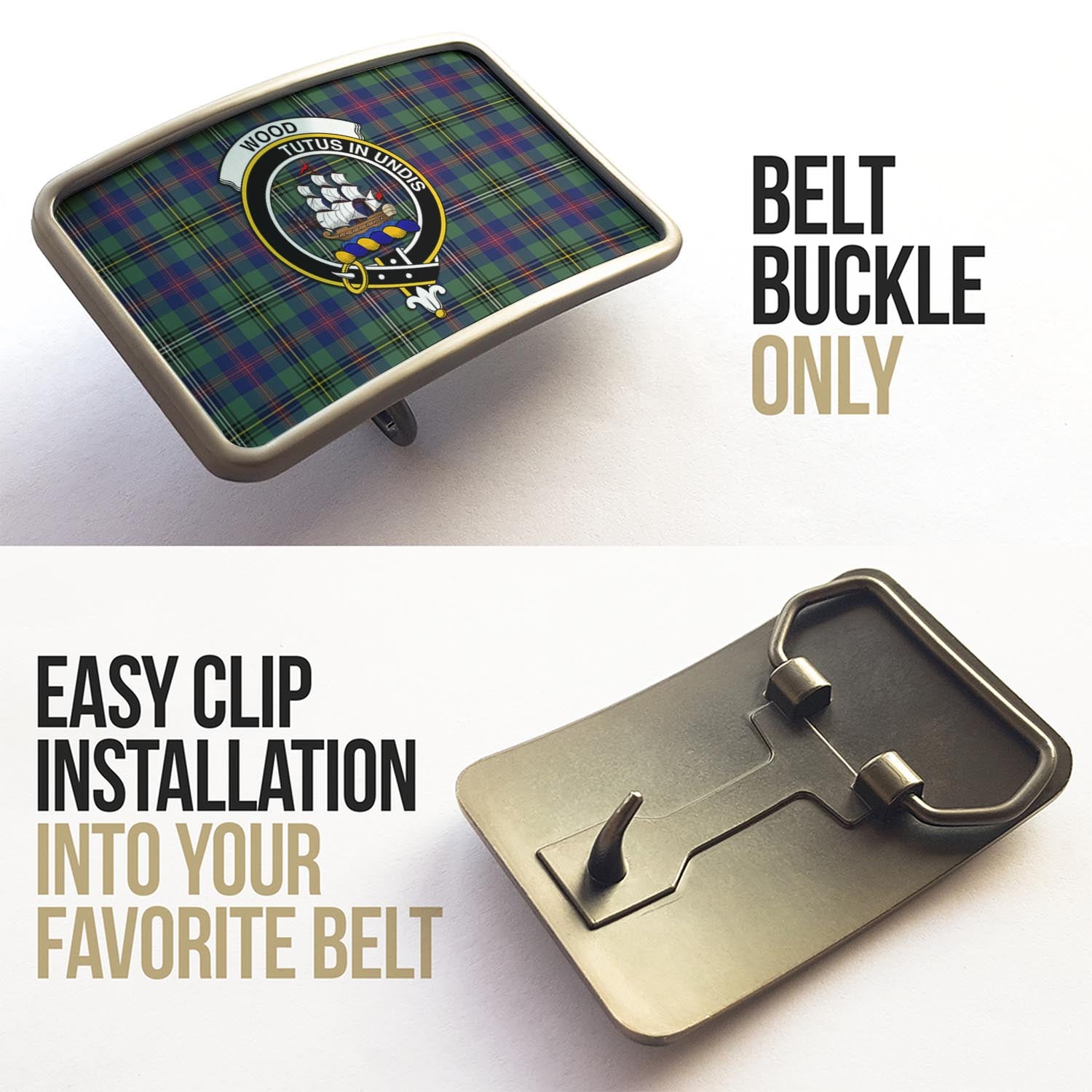 Wood Modern Tartan Belt Buckles with Family Crest - Tartan Vibes Clothing