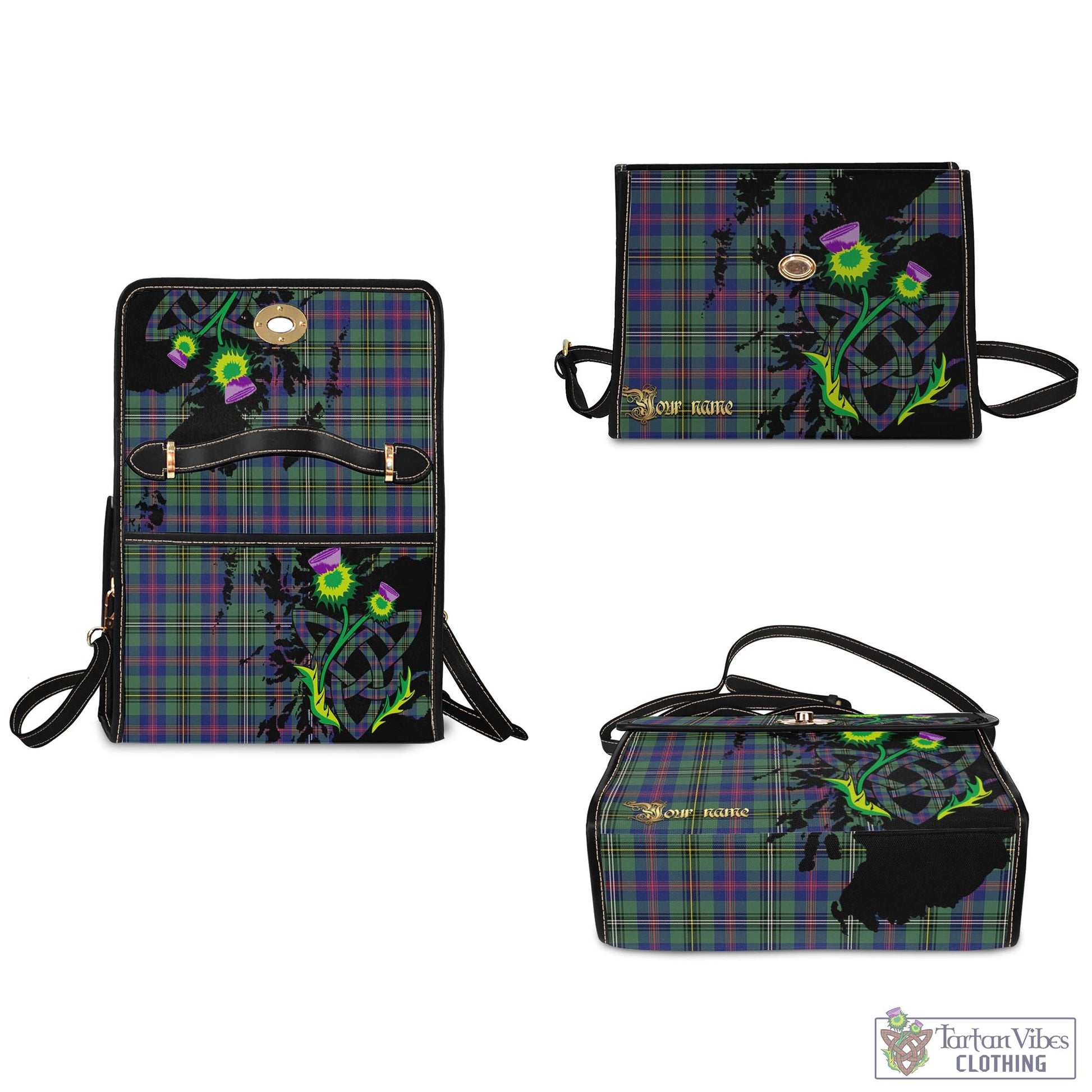 Tartan Vibes Clothing Wood Modern Tartan Waterproof Canvas Bag with Scotland Map and Thistle Celtic Accents