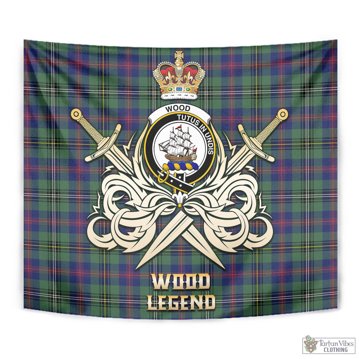 Tartan Vibes Clothing Wood Modern Tartan Tapestry with Clan Crest and the Golden Sword of Courageous Legacy