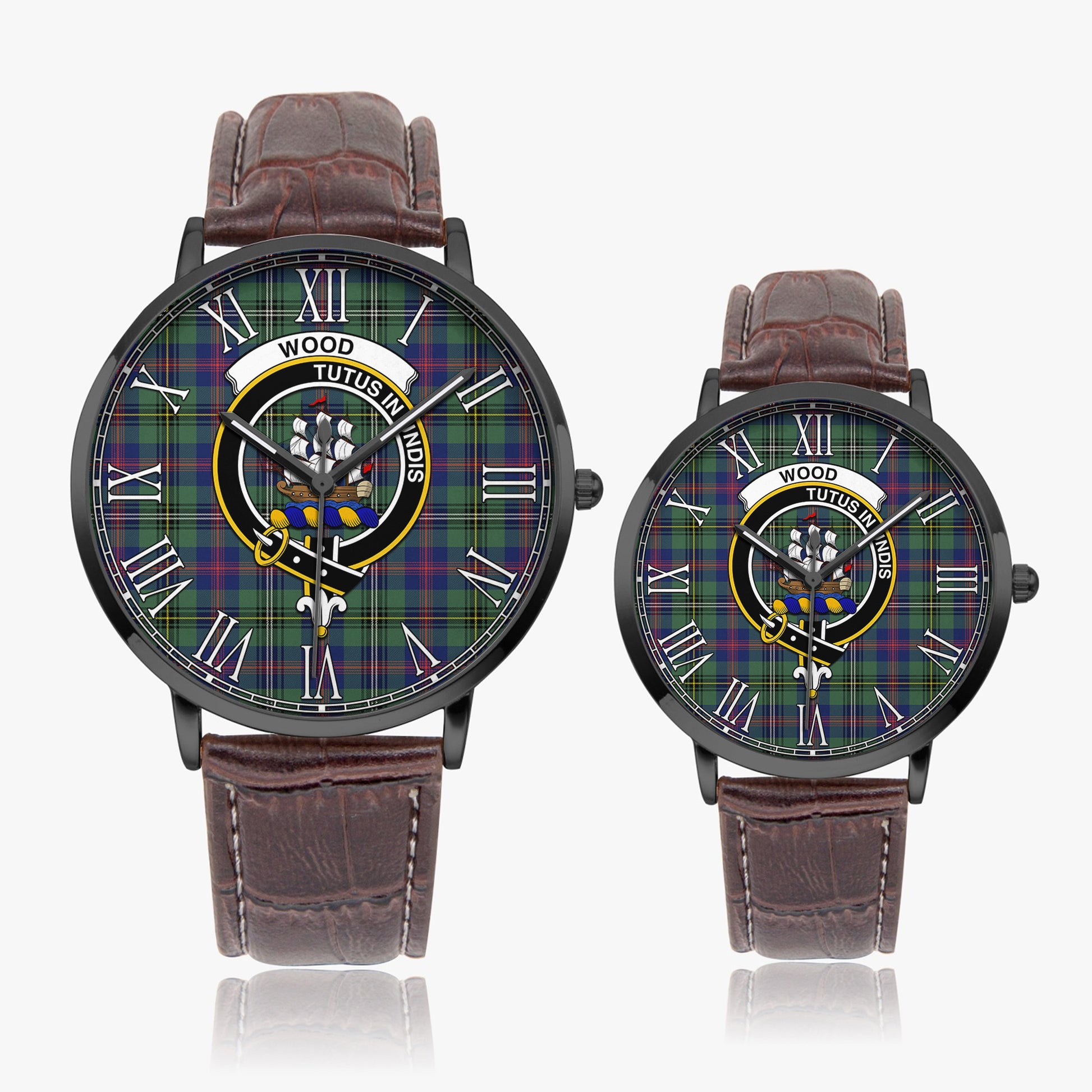 Wood Modern Tartan Family Crest Leather Strap Quartz Watch - Tartanvibesclothing