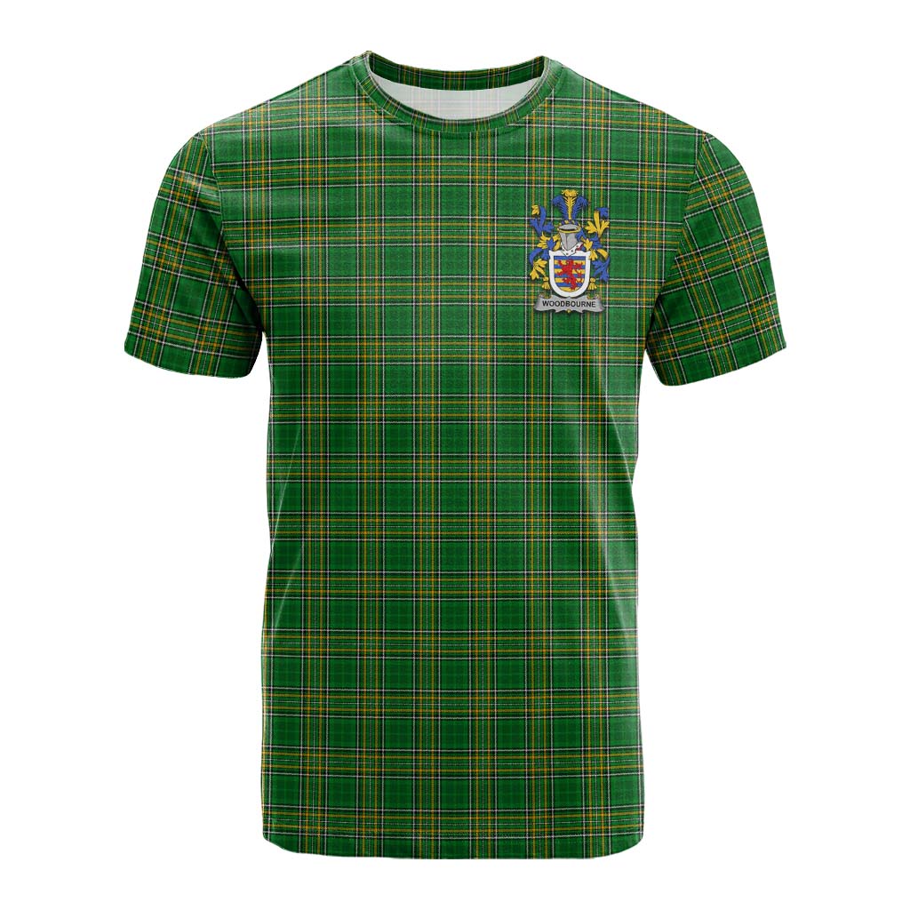 Tartan Vibes Clothing Woodbourne Irish Clan Tartan Cotton T-shirt with Coat of Arms