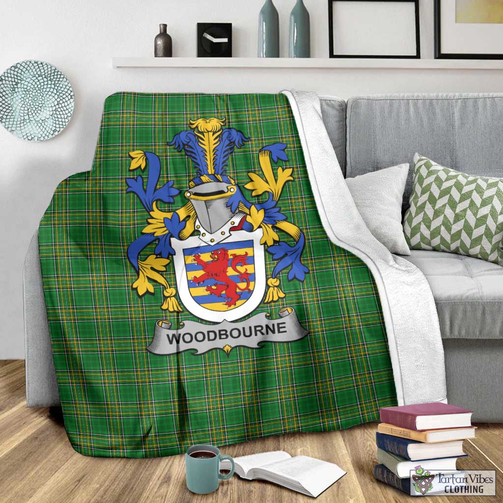 Tartan Vibes Clothing Woodbourne Irish Clan Tartan Blanket with Coat of Arms