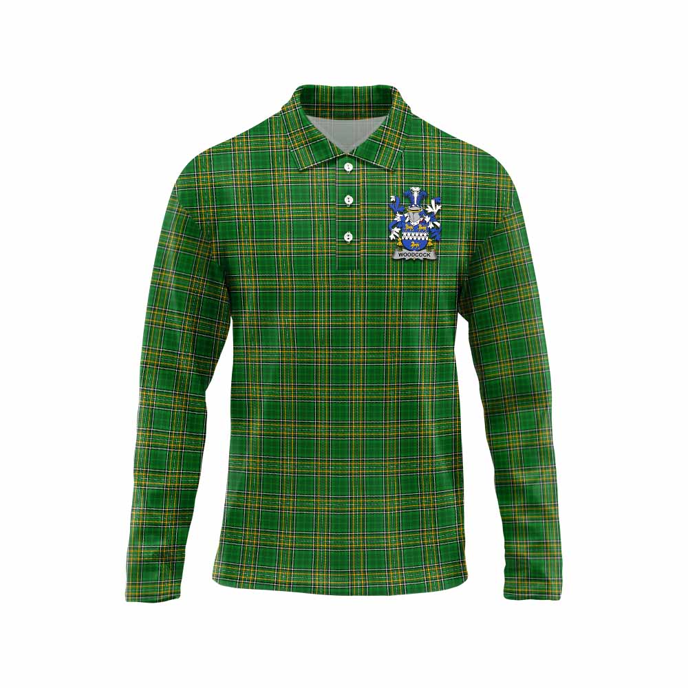 Tartan Vibes Clothing Woodcock Irish Clan Tartan Long Sleeve Polo Shirt with Coat of Arms