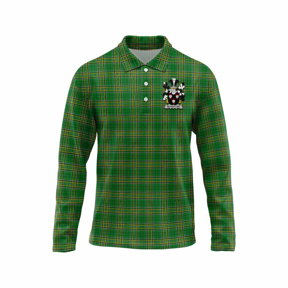 Tartan Vibes Clothing Woodford Irish Clan Tartan Long Sleeve Polo Shirt with Coat of Arms