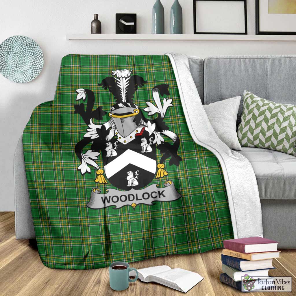 Tartan Vibes Clothing Woodlock Irish Clan Tartan Blanket with Coat of Arms