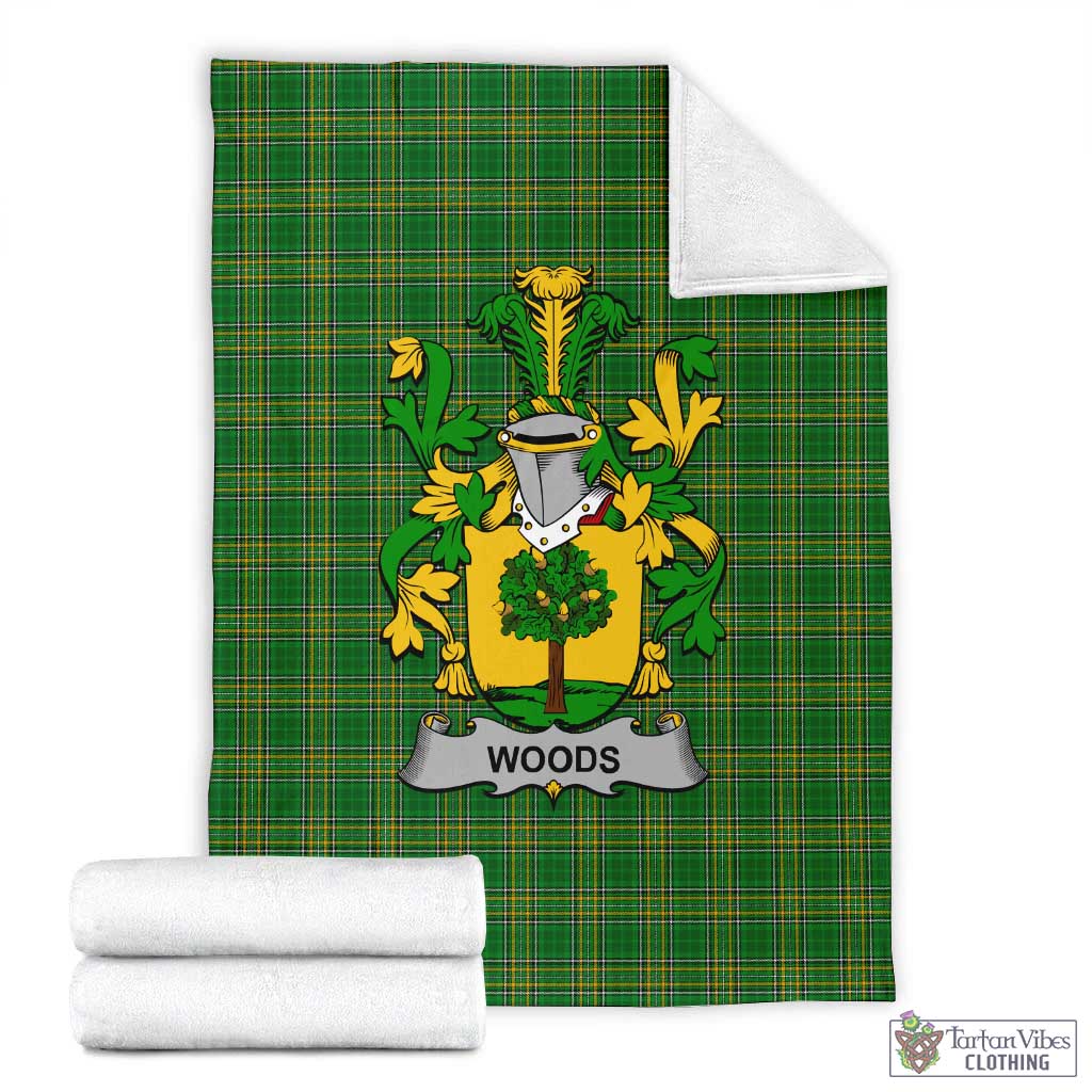 Tartan Vibes Clothing Woods Irish Clan Tartan Blanket with Coat of Arms