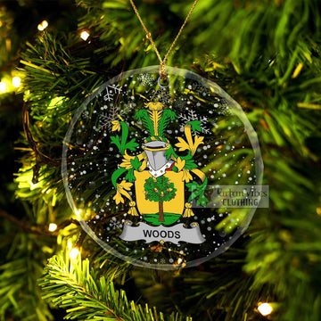 Woods Irish Clan Christmas Glass Ornament with Coat of Arms