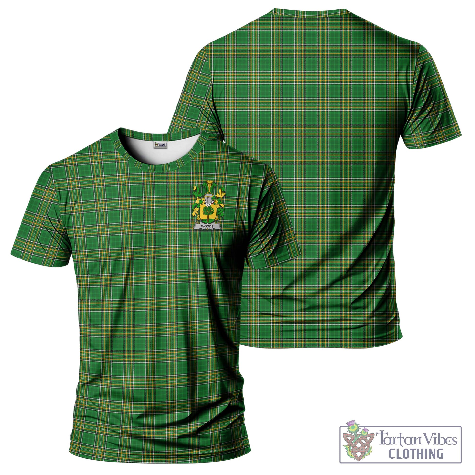 Tartan Vibes Clothing Woods Ireland Clan Tartan T-Shirt with Family Seal