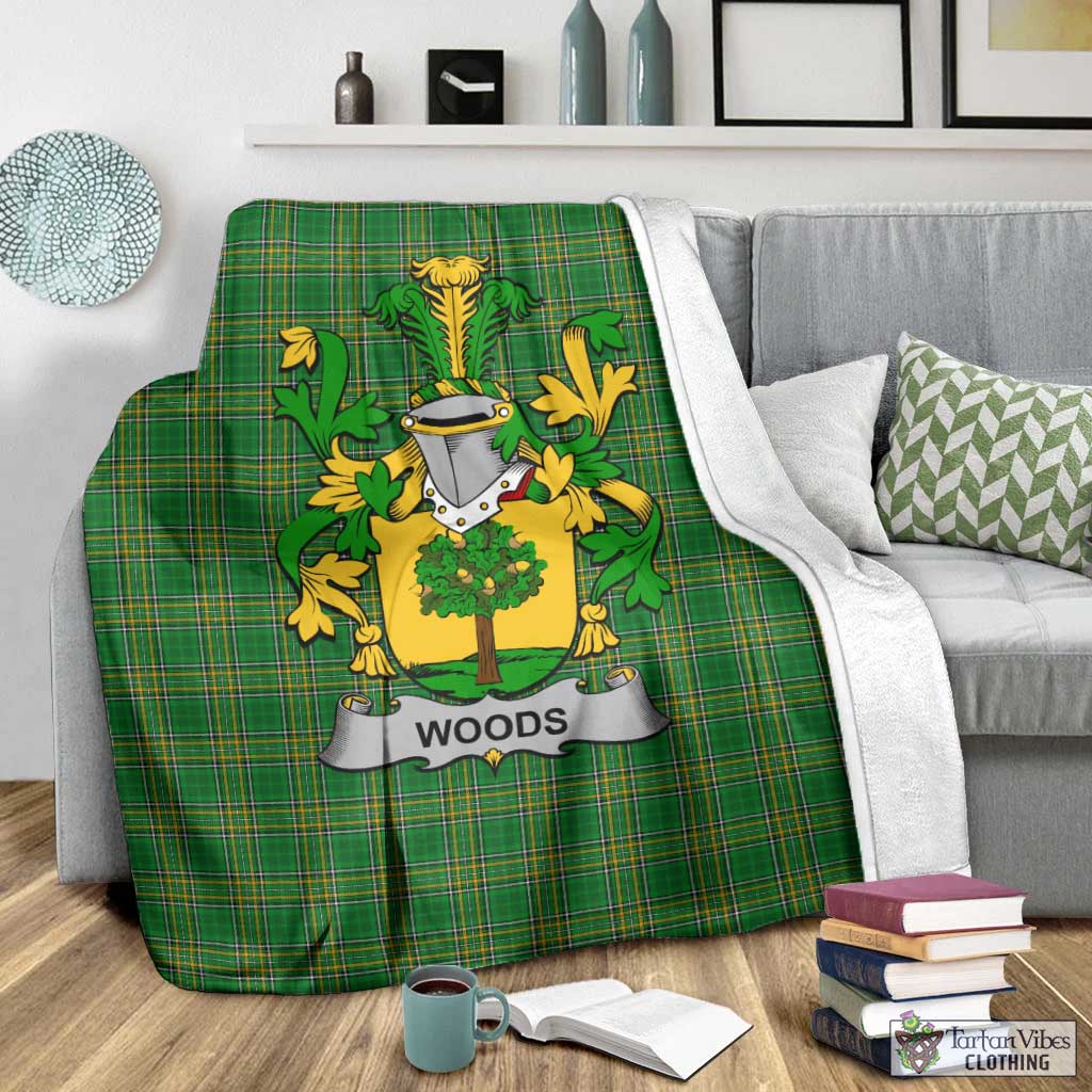 Tartan Vibes Clothing Woods Irish Clan Tartan Blanket with Coat of Arms