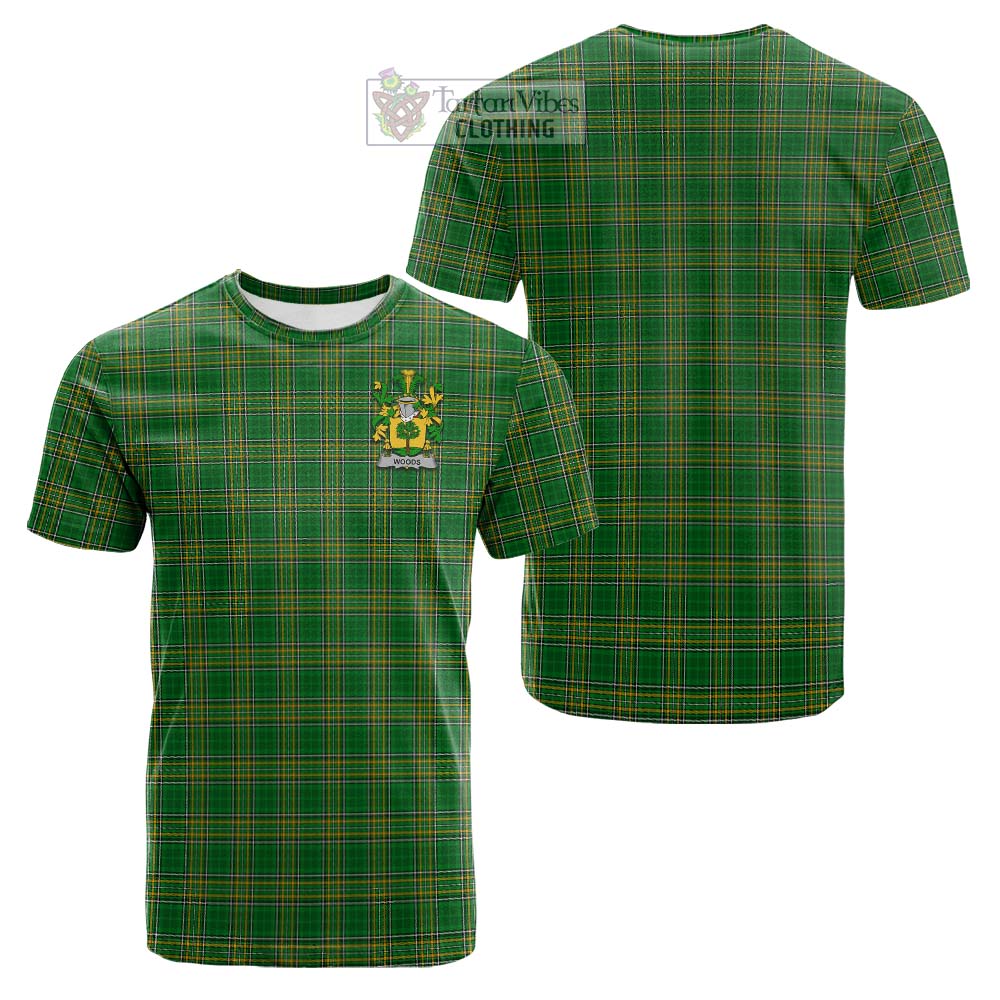 Tartan Vibes Clothing Woods Irish Clan Tartan Cotton T-shirt with Coat of Arms