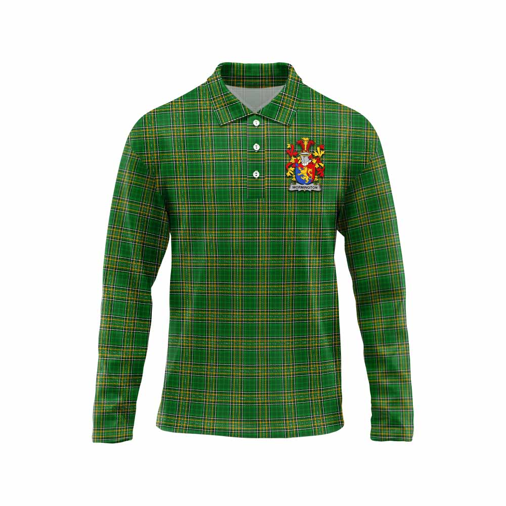 Tartan Vibes Clothing Wormington Irish Clan Tartan Long Sleeve Polo Shirt with Coat of Arms