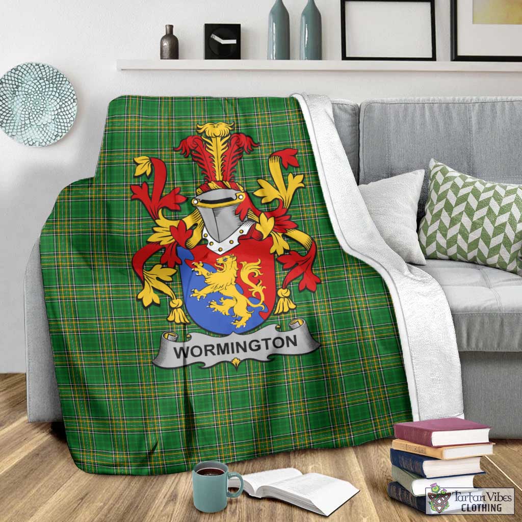 Tartan Vibes Clothing Wormington Irish Clan Tartan Blanket with Coat of Arms