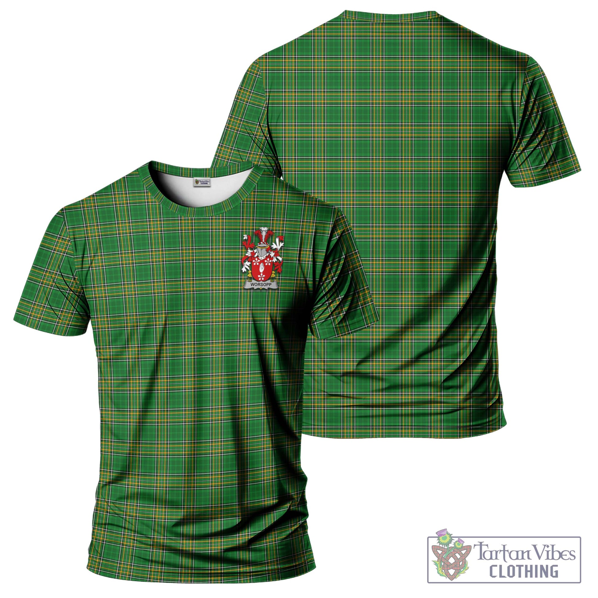 Tartan Vibes Clothing Worsopp Ireland Clan Tartan T-Shirt with Family Seal