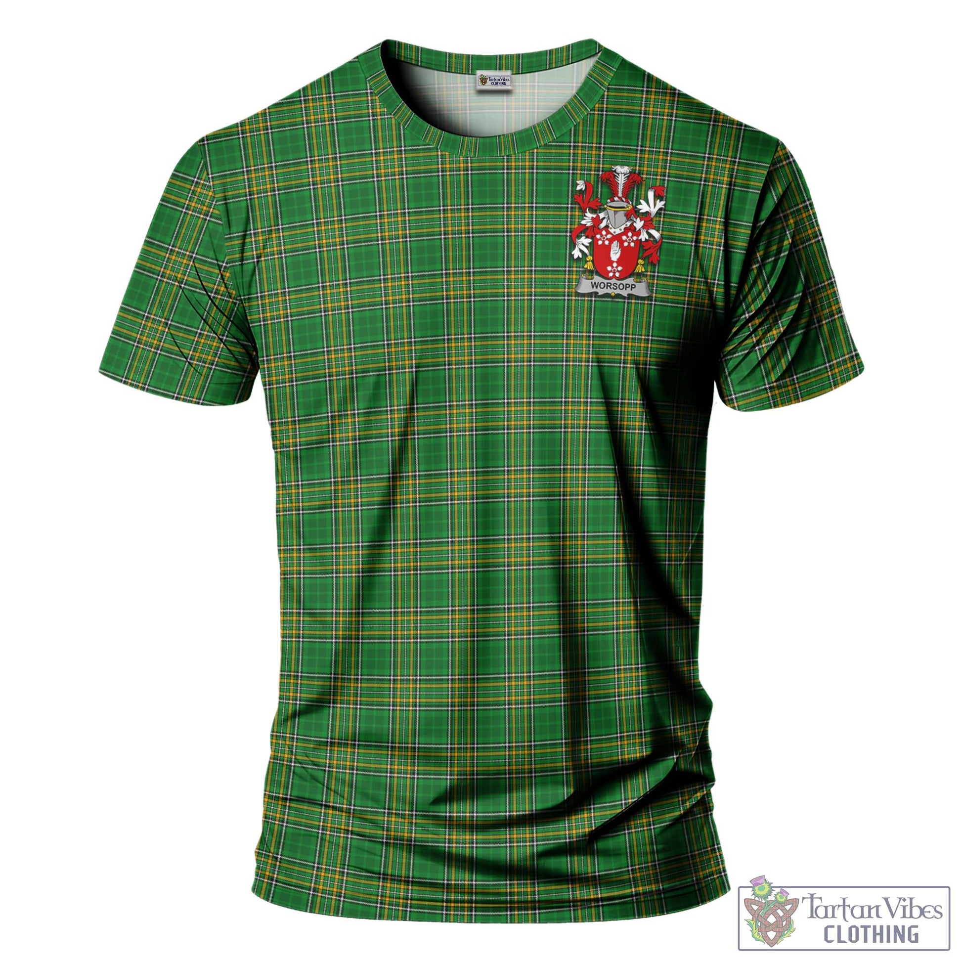 Tartan Vibes Clothing Worsopp Ireland Clan Tartan T-Shirt with Family Seal