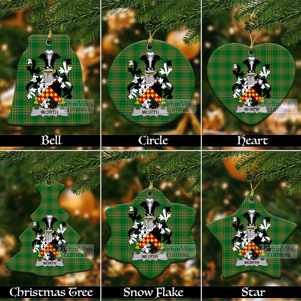 Tartan Vibes Clothing Worth Irish Clan Tartan Christmas Ceramic Ornament with Coat of Arms