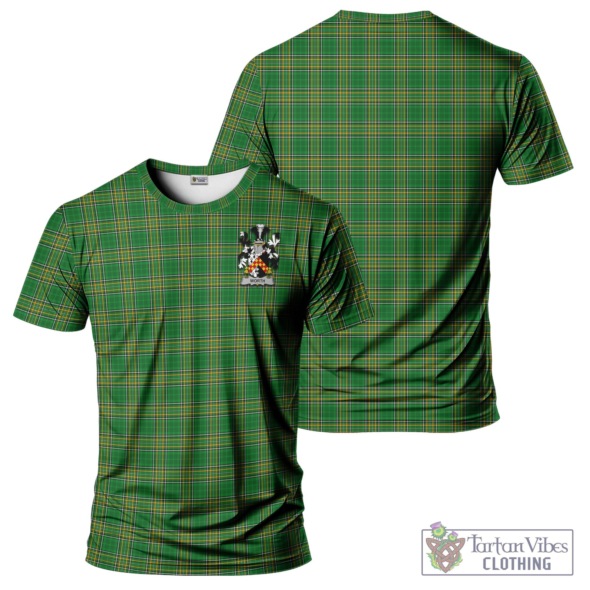 Tartan Vibes Clothing Worth Ireland Clan Tartan T-Shirt with Family Seal