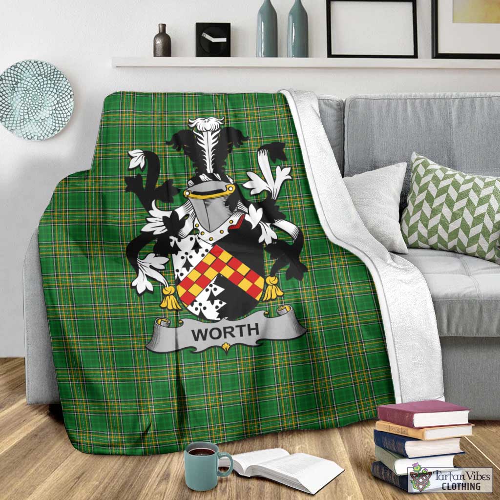 Tartan Vibes Clothing Worth Irish Clan Tartan Blanket with Coat of Arms