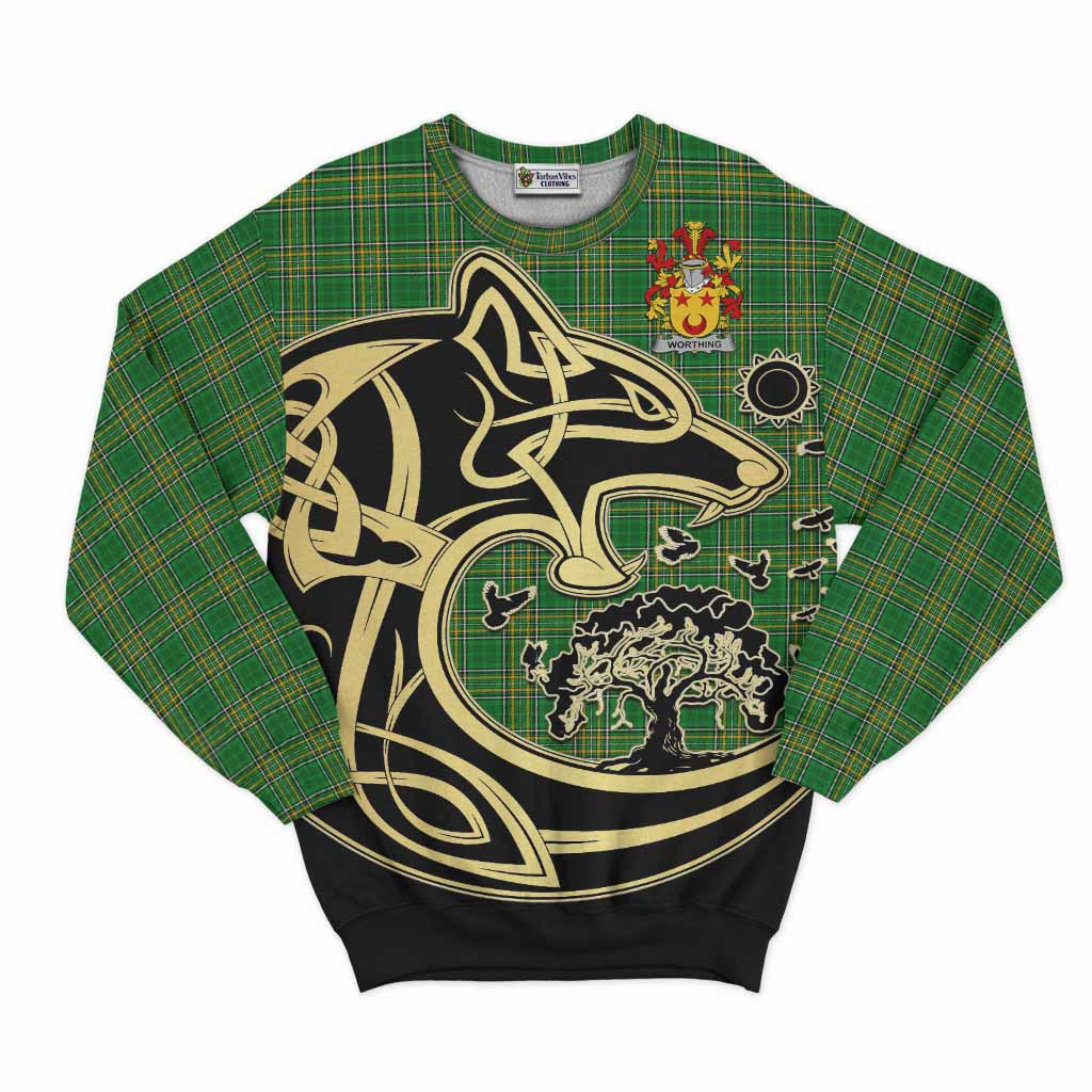 Tartan Vibes Clothing Worthing Irish Tartan Sweatshirt with Coat of Arms Celtic Wolf Style