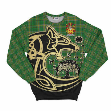 Worthing Irish Tartan Sweatshirt with Coat of Arms Celtic Wolf Style