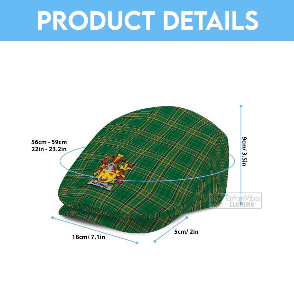 Worthing Irish Clan Tartan Jeff Cap, Tartan Flat Cap with Coat of Arm - Tartan Vibes Clothing