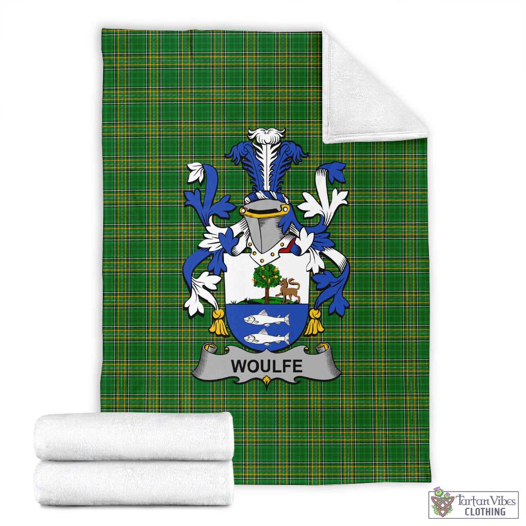 Tartan Vibes Clothing Woulfe Irish Clan Tartan Blanket with Coat of Arms