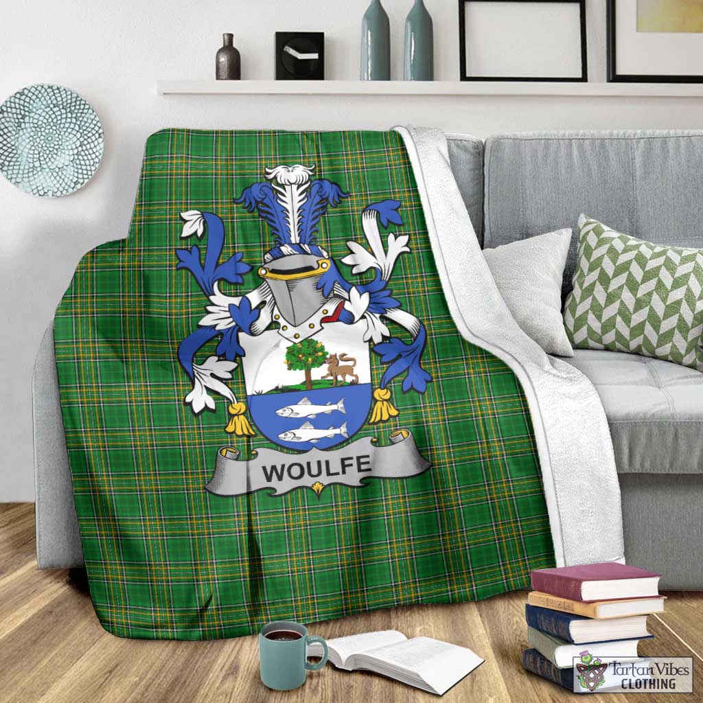 Tartan Vibes Clothing Woulfe Irish Clan Tartan Blanket with Coat of Arms