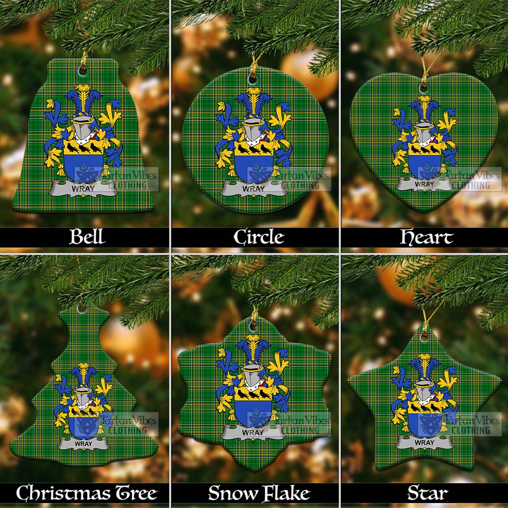 Tartan Vibes Clothing Wray Irish Clan Tartan Christmas Ceramic Ornament with Coat of Arms