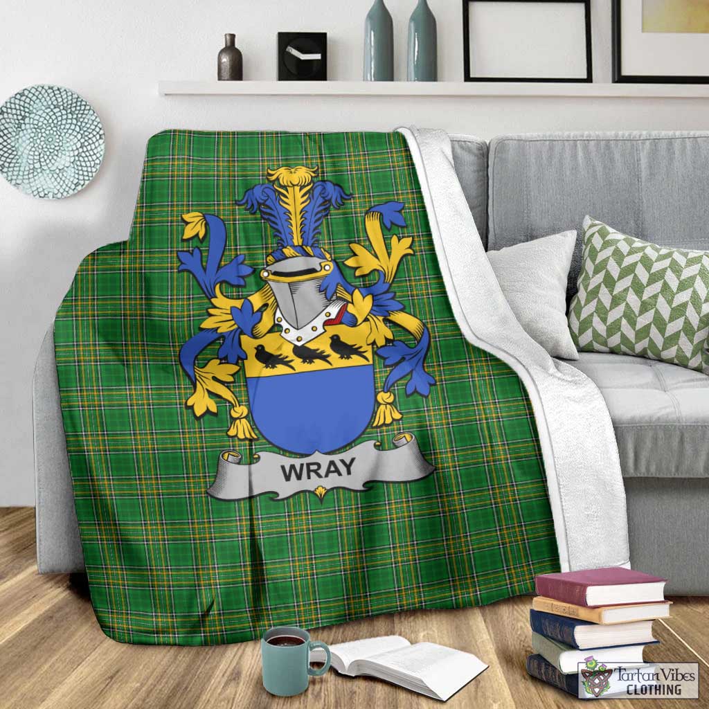 Tartan Vibes Clothing Wray Irish Clan Tartan Blanket with Coat of Arms