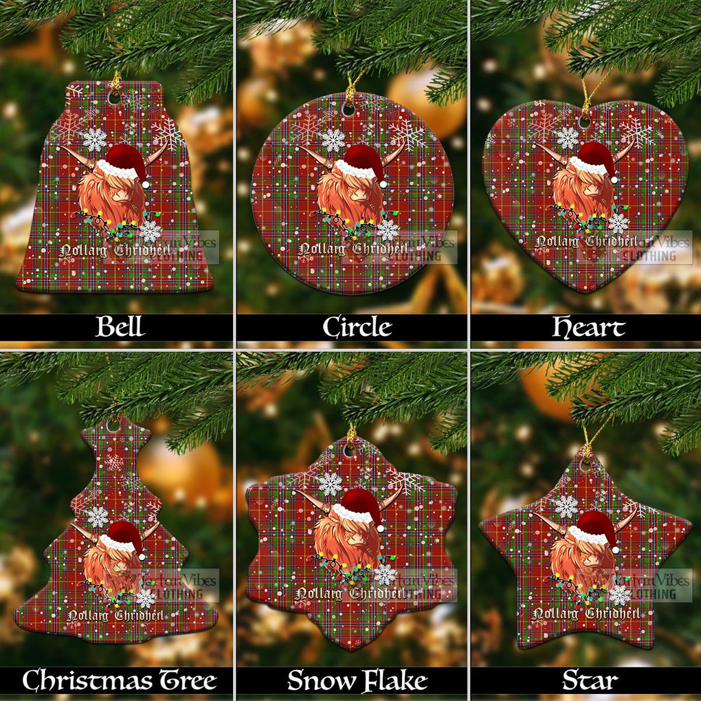 Tartan Vibes Clothing Wren Clan Tartan Ornament with Christmas Twinkle Highland Cattle