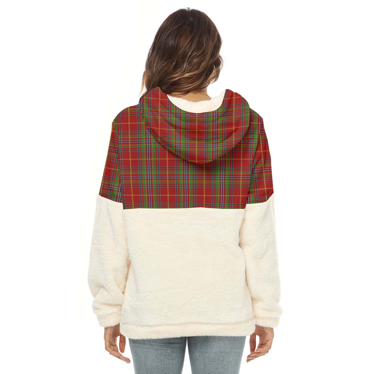 Wren Tartan Women's Borg Fleece Hoodie With Half Zip - Tartan Vibes Clothing