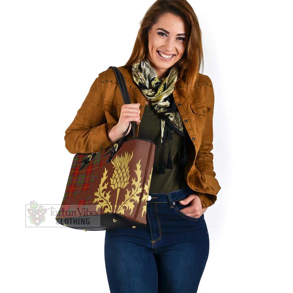 Wren Tartan Leather Tote Bag Gold Thistle Style - Tartan Vibes Clothing