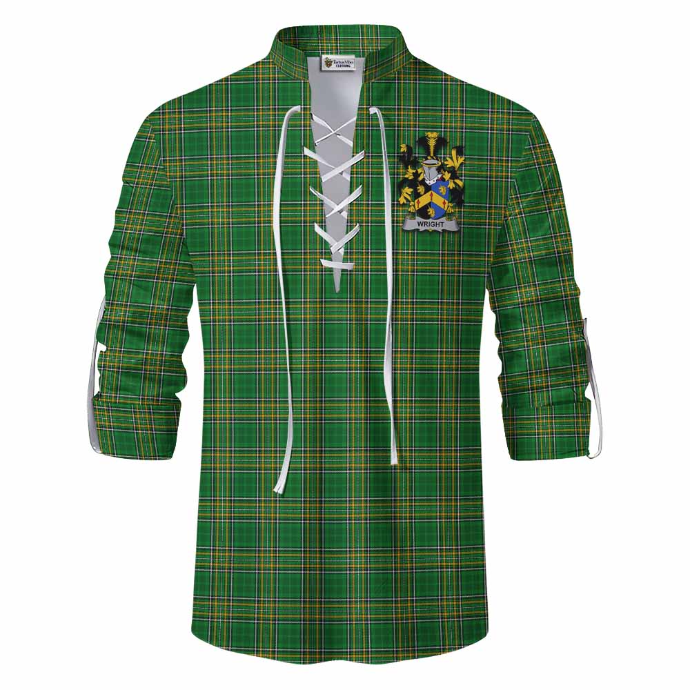 Tartan Vibes Clothing Wright Irish Clan Tartan Ghillie Kilt Shirt with Coat of Arms