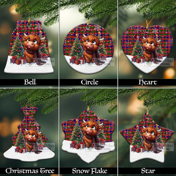 Wright Tartan Christmas Ceramic Ornament with Adorable Highland Coo