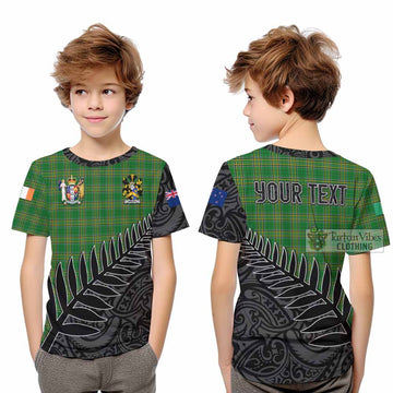 Wright Irish Clan Tartan Kid T-Shirt with Coat of Arms New Zealand Silver Fern Half Style - Tartan Vibes Clothing